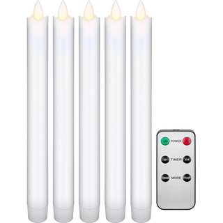 Goobay 49867 LED Stabkerzen mit Timerfunktion / LED Kerzen mit Fernbedienung / Warmes Licht LED Kerze / LED Echtwachskerzen flackernde Flamme / Elektrische Kerzen 5er Set / Weiß