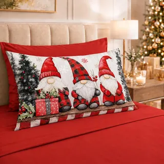 PETTI Artigiani Italiani – Baumwollbettwäsche mit weihnachtlichem Digitaldruck, Kissenbezüge, Weihnachts-Doppelbettlaken, Maxi-Doppelbettset, Xmas 5 Rot, 100% Made in Italy