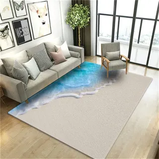 Strand Meer Wellen Wohnzimmer Teppich 3D Landschaft Gedruckt Boden Matte Flanell Schwamm Große Bad Teppich Dekorative Schlafzimmer Teppich Weichen Doormat Küchenteppich (Farbe3,100 x 120 cm)