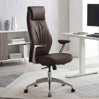 FineBuy Bürostuhl Echtleder Braun