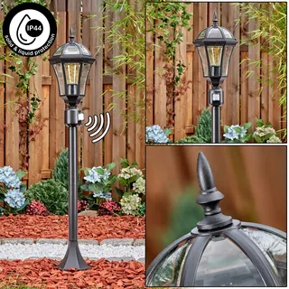 HOFSTEIN Wegeleuchte Lavajo, Wegelampe mit Bewegungsmelder aus Metall/Glas in Schwarz/Klar, Außenleuchte im Vintage/Antik/Landhaus-Design für Garten/Außenbereich/Terrasse/Hof, Höhe 102 cm, E27, IP44