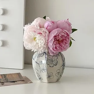 Blaue und weiße Vase, Vintage-Keramik-Blumenvase, Chinoiserie-Vase für Tafelaufsatz, dekorative Porzellan-Vase für Tischregal, Heimdekoration