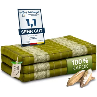 livasia Nachhaltige Matratze aus Kapok - 140x70x8cm - Klappmatratze, Camping Matte faltbar, ökologische Yogamatte klappbar, Liege für Garten und Balkon (Grün)