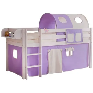 TICAA Hochbett Malte 90 x 200 cm Kiefer massiv weiß lila-beige