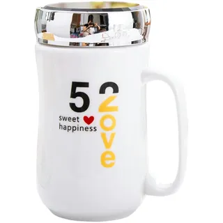 CAPIJIONG 300ml/10oz Kreative Büro Keramik Spiegel Isolierung Wasser Tasse Cartoon Paar Tasse für Büro Zuhause Restaurant Café Teehaus Spiegel Gesicht - 301-400ml