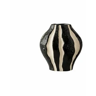 MotiveTech Gestreifte Keramikvase nordisches Design schwarz-weiße Blumenvase strukturierte Oberfläche skandinavische Blumenvase für Büro, Kurz
