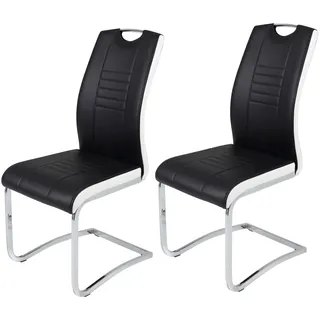Hela Tische, 2er Set Schwingstuhl Tabea, Kunstleder Schwarz-Weiß, Griffloch, Metallgestell Chrom, 43 x 61 x 99 cm