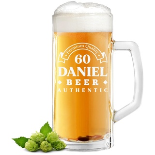 Bierglas 0,5 Liter mit personalisierter Gravur - Bierkrug mit Namen - Geschenk zum Vatertag - Jubiläumsgeschenk zum 40 Geburtstag - bruchsicher und spülmaschinenfest - Geschenkidee für Papa
