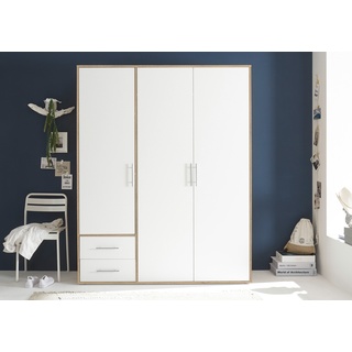 Schlafkontor Valencia Kleiderschrank Laminat 3 Türen 155x195x60 cm - Sonoma Eiche/Weiß - 155