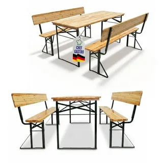 PROREGAL® Bierzeltgarnitur Bistrotisch 3-teilig mit 1x Tisch & 2x Bierbänke mit Lehne, 6 Personen, Bierzeltgarnitur Set mit Schirmhalterung und Bodenschoner schwarz 170 cm