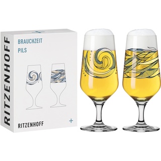 Ritzenhoff 3471002 Bierglas 300 ml – 2er Set – Serie Brauchzeit, Motiv Nr. 2 – Wasser, mehrfarbig – Made in Germany