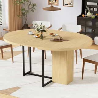 Esstisch Runder/Ovaler Küchentisch mit ausziehbarer&Staufach 120-150cm 4-8 Personen, Wohnzimmertisch Auszugstisch pflegeleicht Platzsparender - Braun
