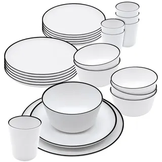 Spetebo Geschirr-Set Melamin Camping Geschirr weiß mit schwarzem Rand - diverse Sets (24-tlg), 4 Personen, Melamin, Picknick Outdoor Tafel Service