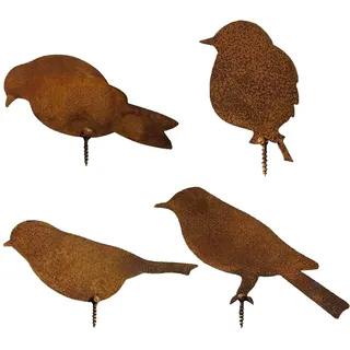Cosswe Gartenstecker Rost Deko,4 Stück Rostiges Vögel Metall Edelrost Metall Gartendeko Rostoptik mit Schraubgewinde,Metal Gartenstecker Vogel Stecker Baumstecker für Holz Zaunfiguren Gartendeko