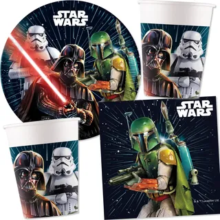 36-tlg. Party-Set * STAR WARS * mit Pappteller + Servietten + Pappbecher für Kindergeburtstag und Mottoparty | Sternenkrieger Teller Becher Party Dekoration Geburtstag