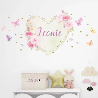tjapalo®v157 Mädchen Wandtattoo mädchenzimmer name Herz Wandtattoo Name mädchen wandtattoo kinderzimmer mädchen Blumen, Größe: B100xH48cm