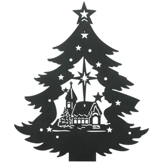 Dekoleidenschaft Wanddekoobjekt "Weihnachtsbaum" LED Wanddeko Metall schwarz, 38x44 cm, Weihnachtsdeko, Winterdeko mit Timer schwarz