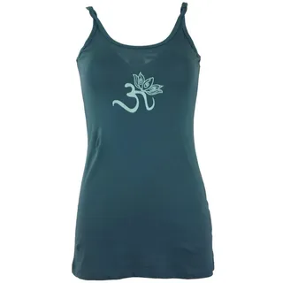 Guru-Shop T-Shirt Yoga-Top aus Bio-Baumwolle OM - taubenblau Festival, Ethno Style, alternative Bekleidung blau S