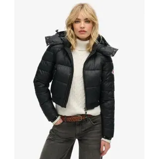Superdry für Damen. W5011682A Fuji Kurzjacke mit Kapuze schwarz (M), Lässig, Nachhaltig, Recyceltes Nylon