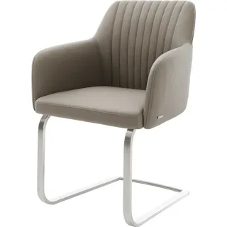 DeLife Schwingstuhl Greg-Flex Freischwinger flach Edelstahl Echt-Leder Schlamm - Beige, Braun