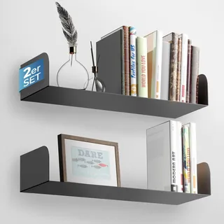 Wandregal - modernes Design - Bücherregal, Wandregal für Büro, Wohnzimmer, Küche & Bad - fixierbar ohne Bohren (Schwarz)
