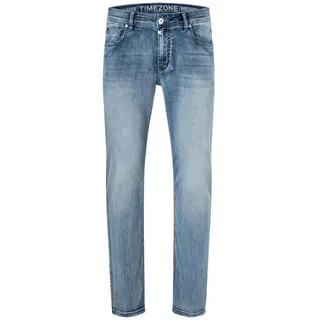 TIMEZONE Slim-fit-Jeans Trendige Jeans im Used-Look mit geradem Bein & Five Pocket für Herren Recyceltes Material, Baumwolle nachhaltig unifarben casual-Style blau 33W / 32L