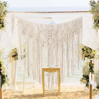 Boho-makramee-wandbehang – Handgefertigte Wohndekoration – Perlenbesetzte Wanddekoration Für Hochzeit, Schlafzimmer, Wohnzimmer – 100 X 96 Cm