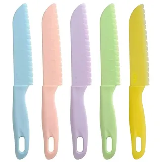 Lahviuu Kunststoff Kindermesser, 5 Pcs Bunt Kinder Küche Koch Messer, Kunststoffmesser Buntschneidemesser Küchenmesser Schneidemesser Messerset Kochset (Farbe 2)