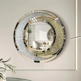 GLDWEY Rund Dekorative Wandspiegel 65-85cm HD Silber Glas Sonnen-Design Spiegel Luxus Dekorative Wandspiegel Badspiegel für Badezimmer Wohnzimmer Schlafzimmer(Size:85cm)