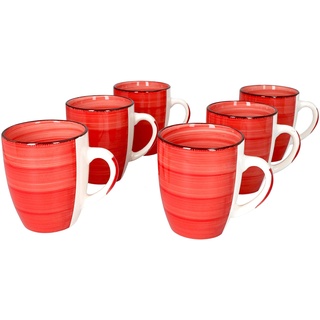MamboCat Chrissi 6er Set Kaffeebecher Rot I 300 ml I Weihnachten I 6 Personen I Steingut-Tassen für Heißgetränke I Runde Tee-Pötte mit abstraktem Dekor I Kaffee-Geschirr