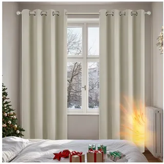 Deconovo Vorhang Verdunkelung Verdunkelungsvorhang Ösen Gardinen Thermo gegen Kälte Wohnzimmer, 245x140 cm(HöhexBreite), Creme, 2er Set