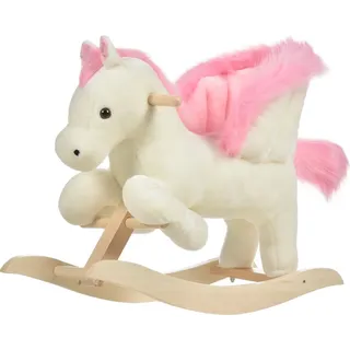 Schaukelpferd Schaukeltier mit Sound Effekt, Haltegriffen, Plüsch Baby Schaukelspielzeug Schaukel Schaukelsitz für Kleinkinder 1,5-3 Monate