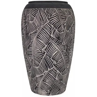 NATINDESIGN Bodenvase Groß Schwarz Weiß Blattmuster 70cm Ø28-35cm | XXL Vase Rund mit Loch für In- und Outdoor | Fiberglas Pflanzvase Hoch Bodenvasen XXL | Außen Innen Vasen Groß Pflanzkübel