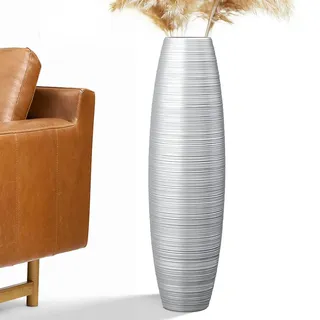 Rocendlor Hohe Bodenvase, 70 cm, stabil, luxuriös, strukturiert für dekorative Zweige, getrocknete Blumen, Bodenvase für rustikales Wohnzimmer, moderne Dekoration, Silbervasen aus Kunstharz