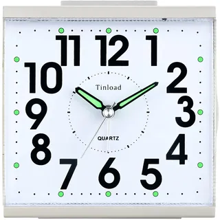 Tinload Analog Seniorenwecker mit Nachtlicht, 4.7 Zoll großes Zifferblatt, Tischuhr mit Schlummerfunktion, laut, ansteigendem 3-stufigem Glockenton, Batteriebetrieben (Weiß)