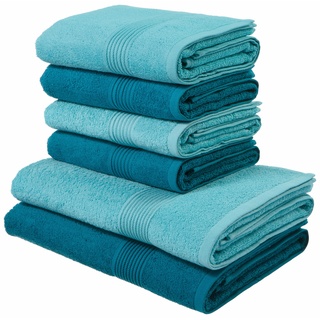 Handtuch Set MY HOME "Anna" Handtuch-Sets Gr. 6 tlg., blau (petrol, türkis) Handtücher Badetücher Handtuchset gestreifte Bordüre, Handtuch Set, aus 100% Baumwolle