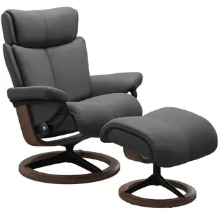 Stressless Sessel mit Hocker Magic Signature Leder Grau Batick Grey S (Small)