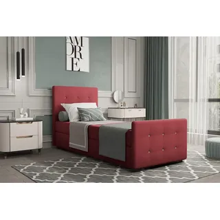 Boxspringbett Gästebett MARKOS 100x220cm Bettkasten Seite Links Stoff Rot - Rot