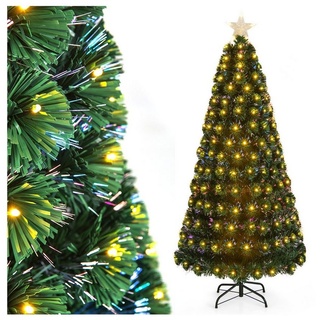 COSTWAY Künstlicher Weihnachtsbaum, 180cm, mit 230 Spitzen, 230 LEDs & Stern grün Ø 84 cm x 180 cm
