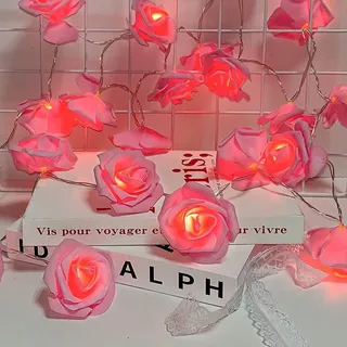 3M LED Rosen Lichterkette 20 Blumen Batteriebetrieben Romantische Rosengirlande für Valentinstag Hochzeit Party Deko, Rosa - Rosa