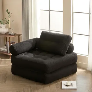 Litbird Faltbares Schlafsofa – Sitzsack-Sofa, Relaxsessel, Spielsofa, Schlafsofa & Gästebett für kleine Räume, Sessel fürs Schlafzimmer & Wohnzimmer (Schwarz, 95 cm mit Armlehnen)