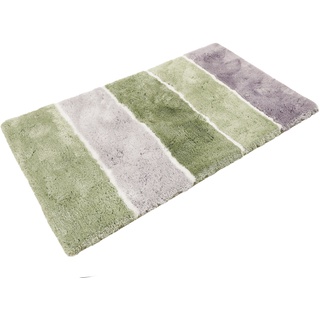 Badematte HOMIE LIVING "Rio Marina" Badematten Gr. rechteckig (60 cm x 100 cm), 1 St., Polyester, grün (grün, grau) Gemusterte Badematten flauschiger Badteppich, modern gestreift, waschbar, Badezimmerteppich