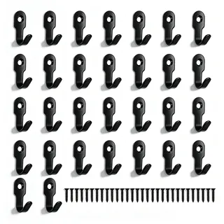 WJUAN 30 Stück Edelstahl Haken zum Schrauben, 27mm Retro Kleiderhaken Schwarz Hohe Rostbeständigkeit, Haken für Schlüsselbrett, Geeignet für Flure, Schlafzimmer und Wohnzimmer