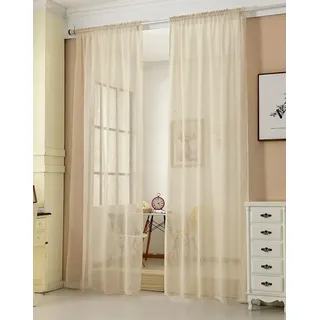 Woltu - 2er-Set Gardinen transparent mit Kräuselband Leinen Optik Sand