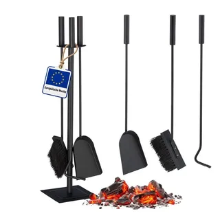 Relaxdays Kaminbesteck 4-teilig Stahl schwarz