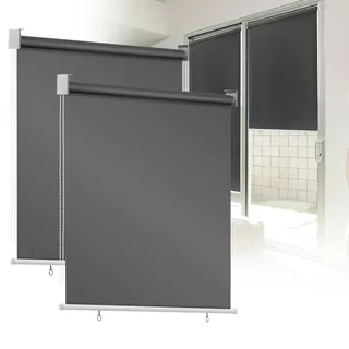Ansobea Senkrechtmarkise 100cm x 140cm,Klemmrollo Verdunkelung für Balkon Terrasse,Fenster und Türen,Verdunklungsrollo Rollo zum Einhängen,grau