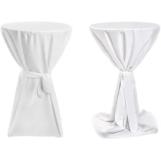 TexDeko 2er Pack Stehtischhussen Premium mit Schleifenband für Bistrotisch Ø 80cm Weiß | Gastronomie blickdichter Stehtischüberzug, waschbar strapzierfähig, Made in EU