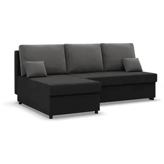 Mebligo Kemi - Ecksofa mit Schlaffunktion, Bettkastem, Komfort und Still, Schaum, schwarz + grau (Mikrofaza 15)