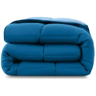 Wometo Steppbett Bettdecke Wende-Design ca. 135x200 cm – dunkelblau & blau – buntes Ganzjahres Steppbett (Sommer und Winter) I farbig und ohne extra Bezug
