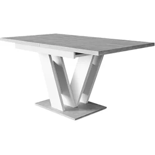 Mirjan24 Tisch für Esszimmer Atraks, Rechteckiger Esstisch, Praktischer Auszugstisch, Küchentisch, Esszimmertisch, Ausziehtisch (Weiß Matt/Beton)